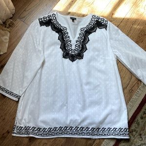 Talbots Embroidered Split Neck Tunic Top